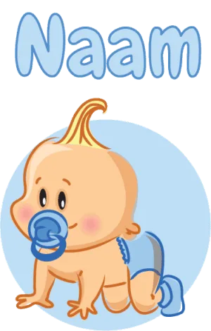 Geboortesticker baby kruipt met naam voor op het raam