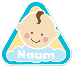 Geboortesticker driehoek blauw met naam voor op het raam