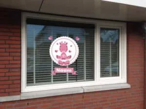 Geboortesticker Knuffeldier met naam voor op het raam