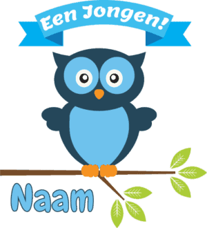 geboortesticker uil blauw