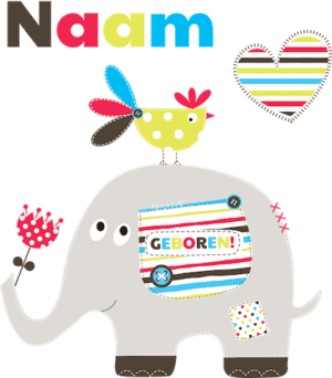 Geboortesticker olifantje met kip