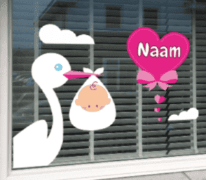Geboortesticker ooievaar meisje