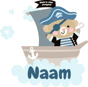 Geboortesticker Piraat met naam voor op het raam
